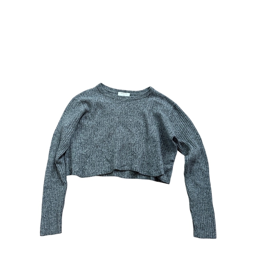 Babaton Aritzia Cropped Ribbed Knit Long Sleeve Sweater M Grey Minimalist Chic